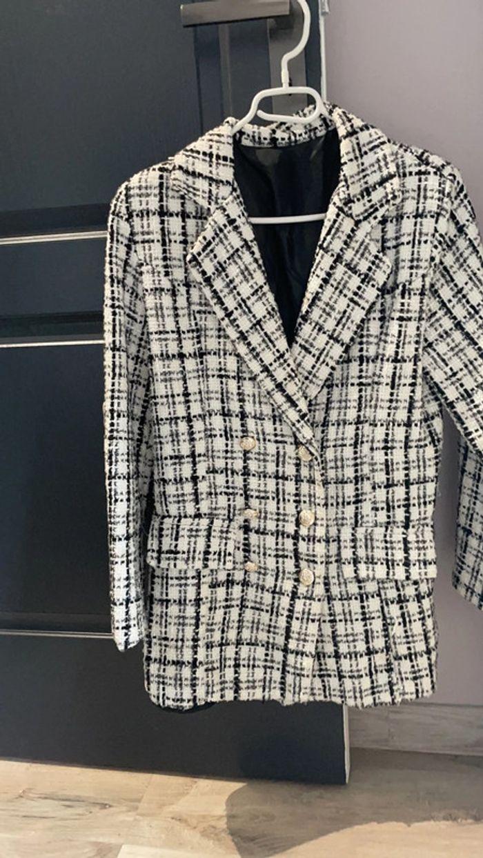 Veste jacquard noir et blanc à carreaux - photo numéro 4