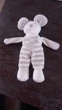 Doudou souris gris et blanc ( Bellodoux) 28 cm