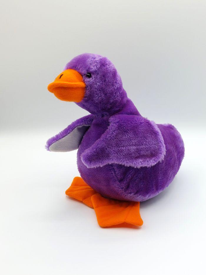 Peluche doudou canard violet orange blanc yeux durs 25 cm ancien ? - photo numéro 2