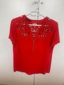 Tee shirt haut rouge Kooples dentelle zip fermeture éclair Taille S