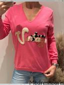 💐 Pull rose col V TU 36/40