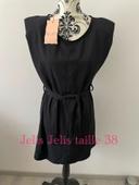 Robe noir fluide sans manche à épaulette et ceinture neuf Jelis Jelis taille 38