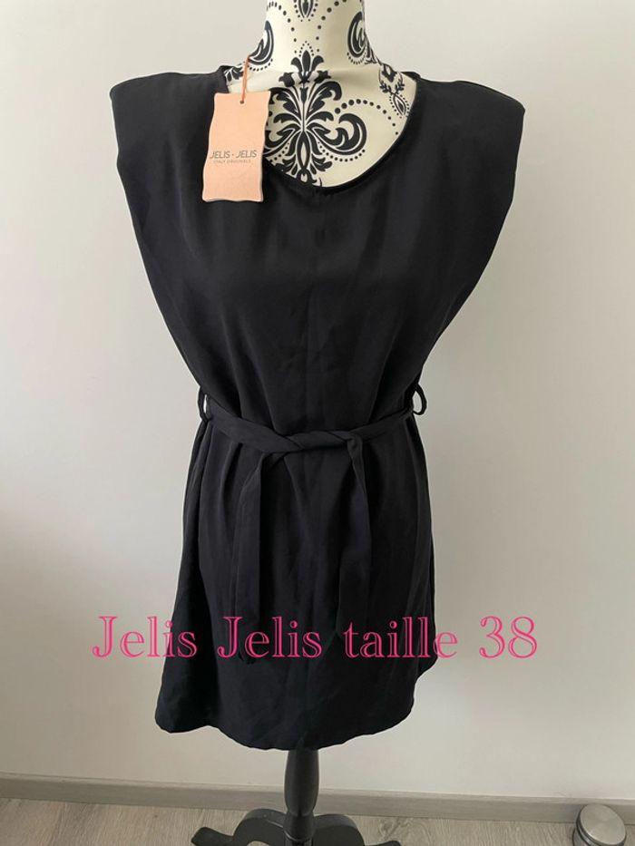 Robe noir fluide sans manche à épaulette et ceinture neuf Jelis Jelis taille 38 - photo numéro 1