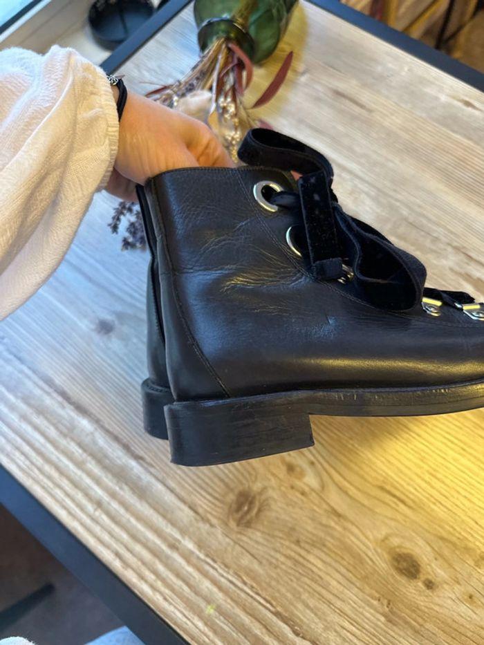 Bottines Claudie Pierlot en cuir noir et lacets en velours, modèle Aramis, pointure 36 - photo numéro 9