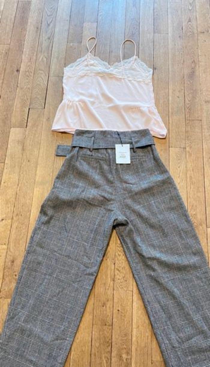 Pantalon grand père suncoo neuf avec etiquette taille 34 plus haut rose transparent - photo numéro 2