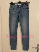 Jean bleu clair extensible taille haute coupe skinny mango taille 36