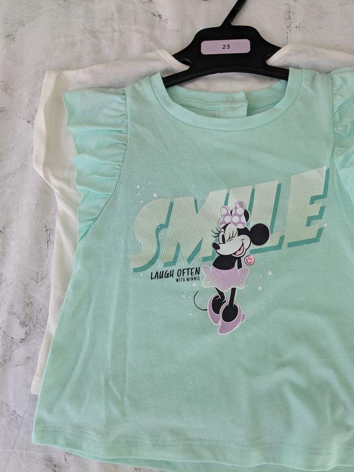 2 t-shirts Minnie vert d'eau/ blanc 23 mois - photo numéro 3