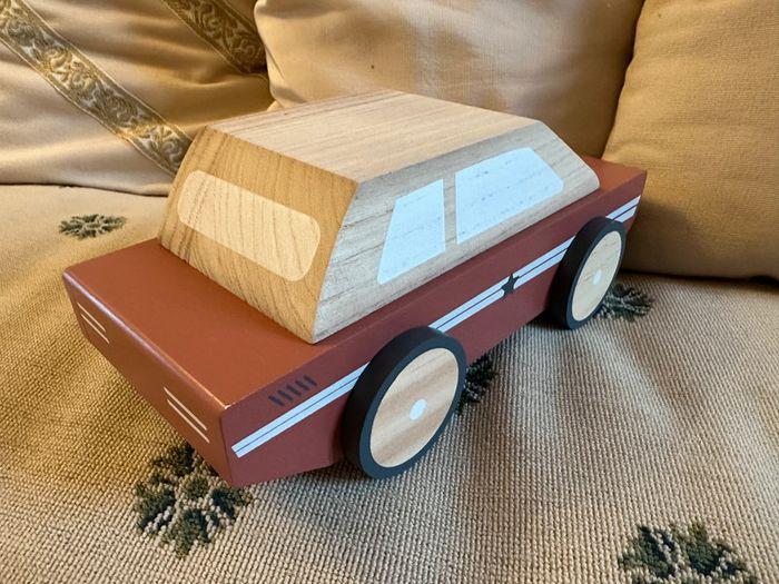 NEUF Grande voiture de course en bois rétro vintage rouge beige étoile 25x12cm cadeau décoration - photo numéro 3