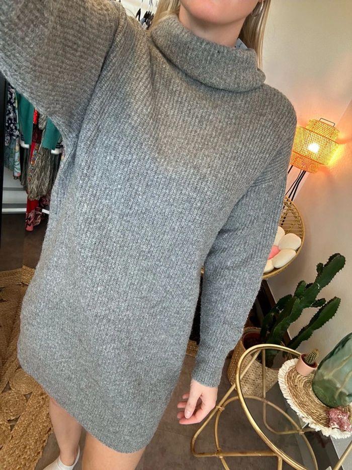 Robe pull gris Mango, col roulé, en maille de laine, taille XS oversize - photo numéro 2