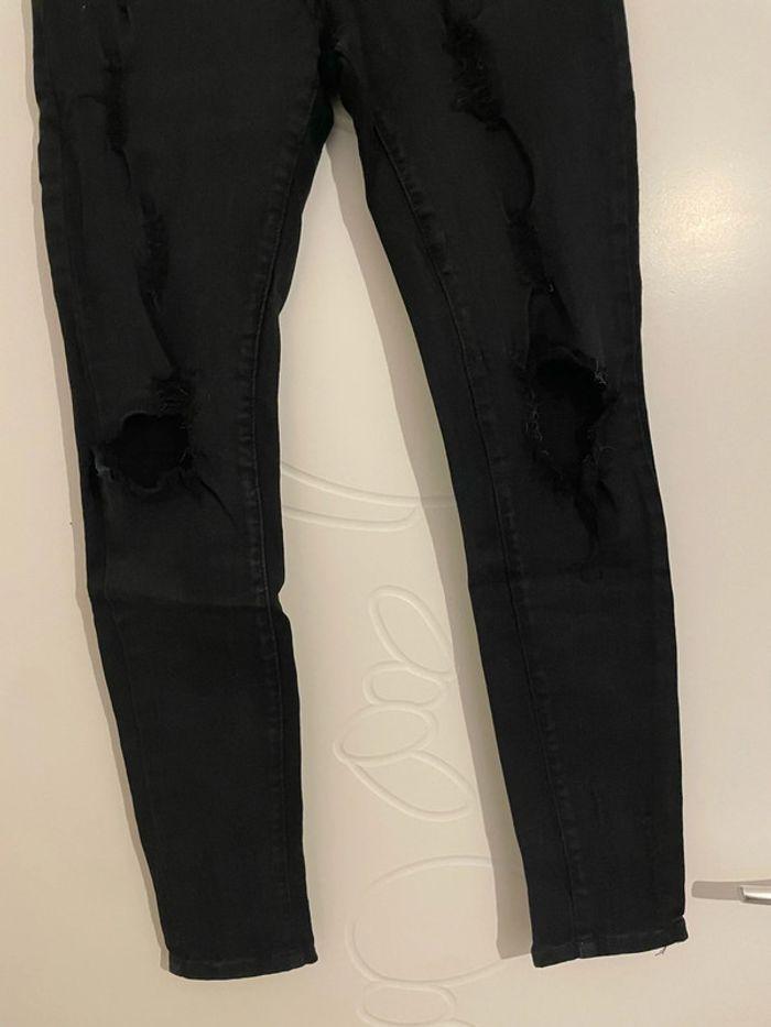 Pantalon noir extensible taille haute coupe skinny effet déchiré devant genou taille 40 - photo numéro 3