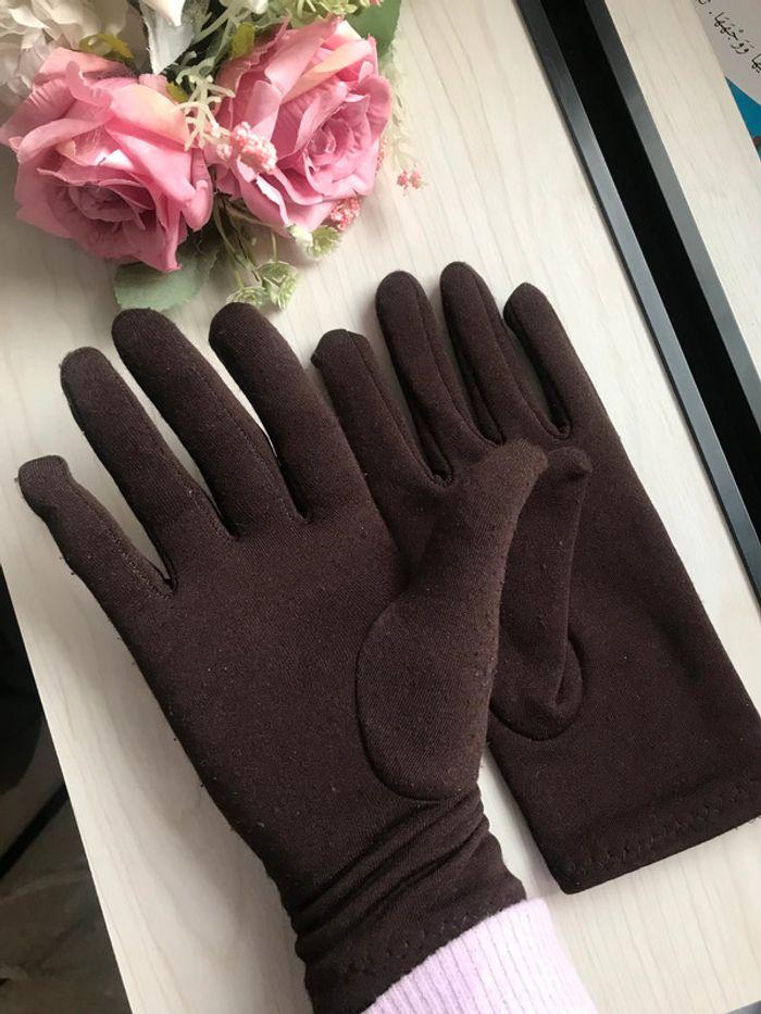 Gants chauds fourrés marron à fleurs brodées 🌸 - photo numéro 4