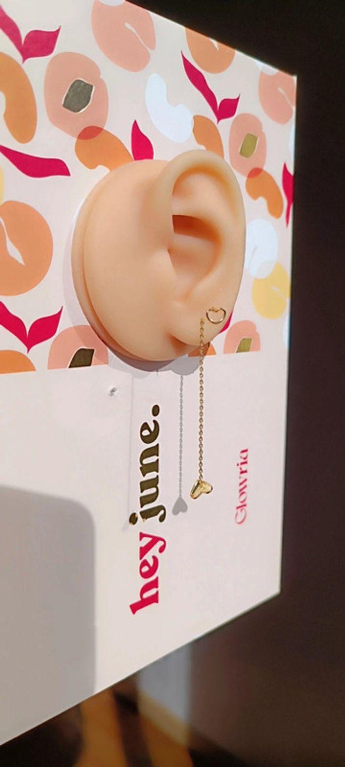 Boucles d'oreilles cœur avec chaîne + coeur creux - photo numéro 1