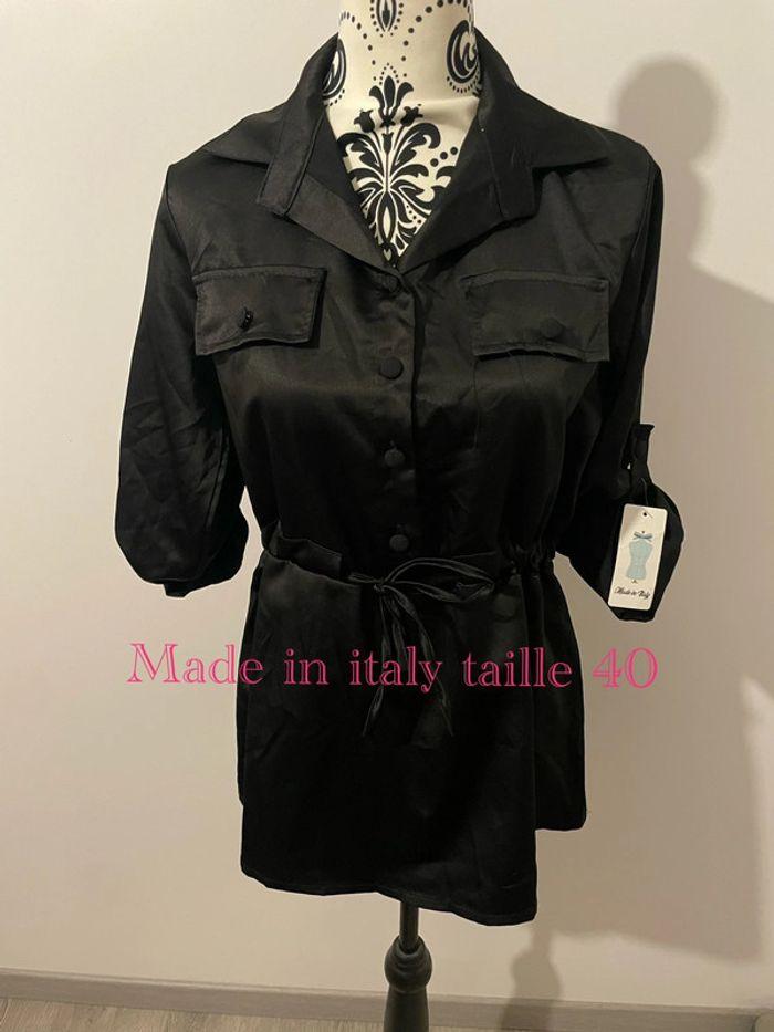 Blouse chemise noir en satin modulable manche longue ou 3/4 neuf made in Italy taille 40 - photo numéro 1