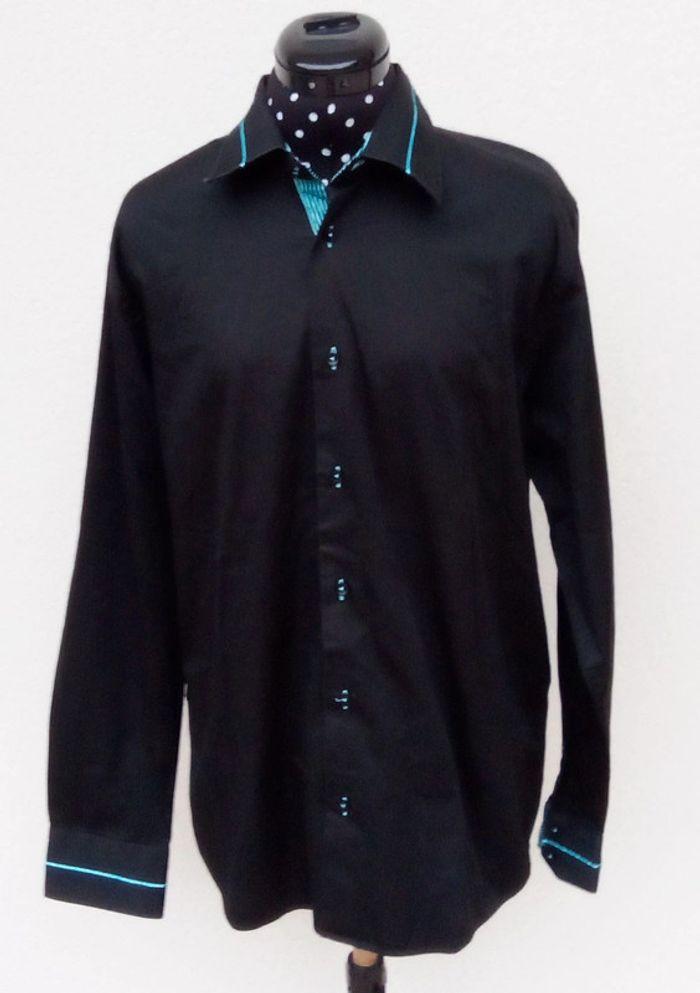 Chemise manches longues Slim Fit noire et turquoise Studio XL - photo numéro 1