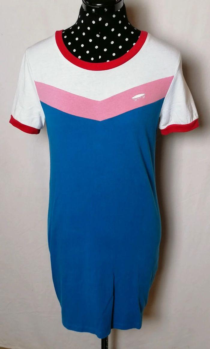 Robe courte chevron bleu turquoise blanc rose rouge Taille XS 34 Vans - photo numéro 2