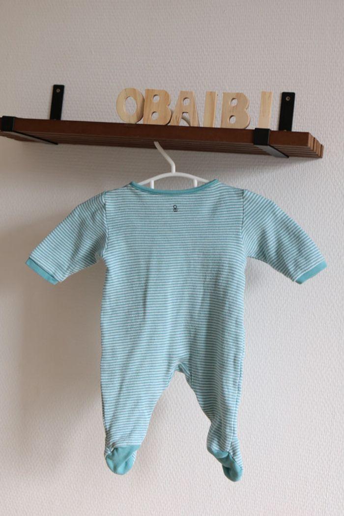 Pyjama coton rayé blanc et turquoise, Obaïbi, 1 mois - photo numéro 5