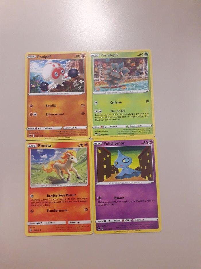 Poulpaf + Pomdepik + Ponyta + Polichombr lot de 4 cartes Pokémon neuves