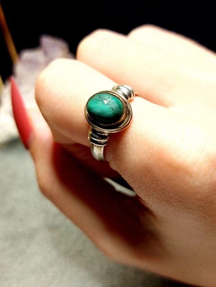 Magnifique bague ancienne taille 50 argent et malachite - photo numéro 3