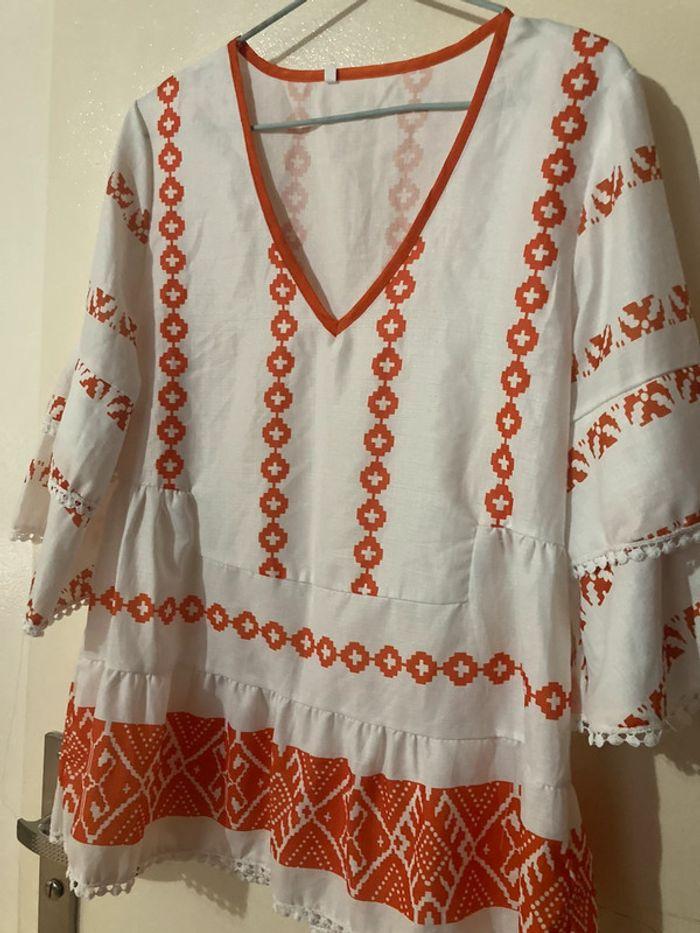 Blouse blanche et orange taille S - photo numéro 2