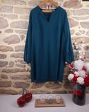 Robe festonnée manches bouffantes bleue vert émeraude Femme taille 54 marque Boohoo 🍬