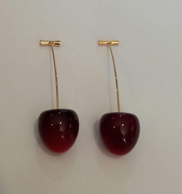 BOUCLES D'OREILLES CERISE MINI GRIOTTES ! NEUVE ! - photo numéro 2