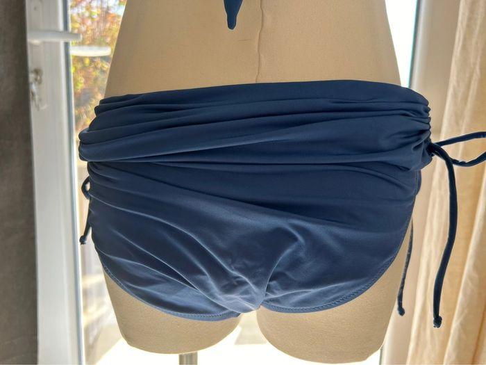 Maillot de bain 2 pièces bleu bijoux doré culotte plissée ajustable taille haute ou basse - photo numéro 7