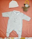 Pyjama gris clair Naissance 100% coton bio