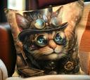 Housse de coussin velours chat steampunk