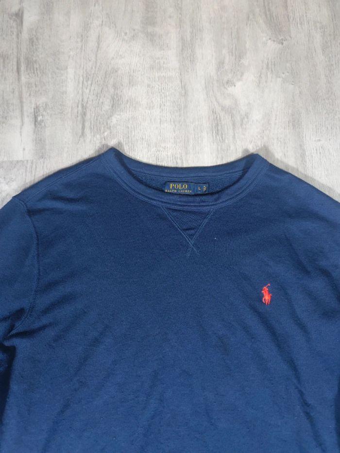 Pull Crewneck Ralph Lauren Léger Bleu Marine Logo Brodé Orange Taille L Homme - photo numéro 4