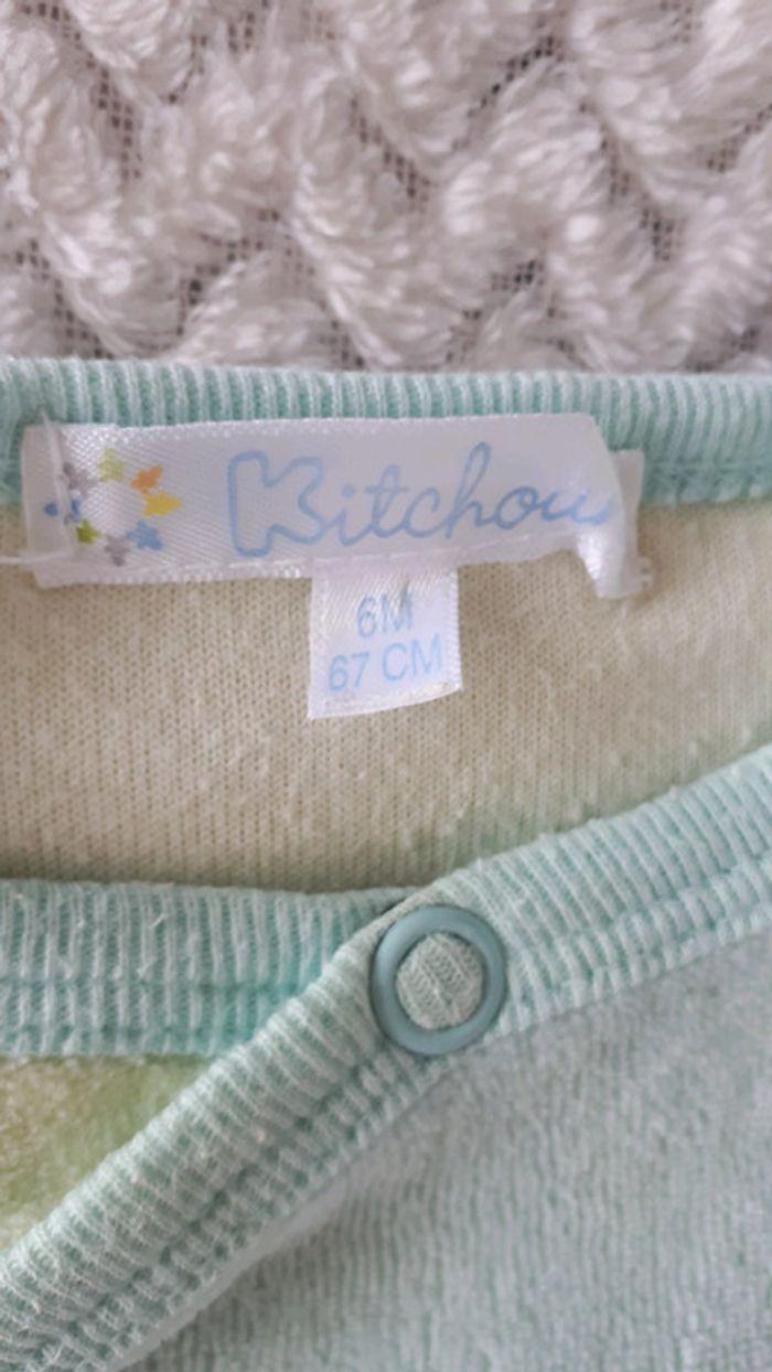 Pyjama velours vert clait et bleu ciel Kitchoun 6 mois - photo numéro 3