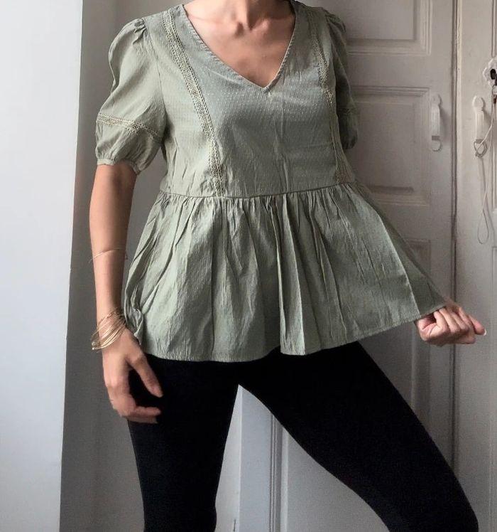 Top peplum camaïeu vert olive - taille L - photo numéro 2