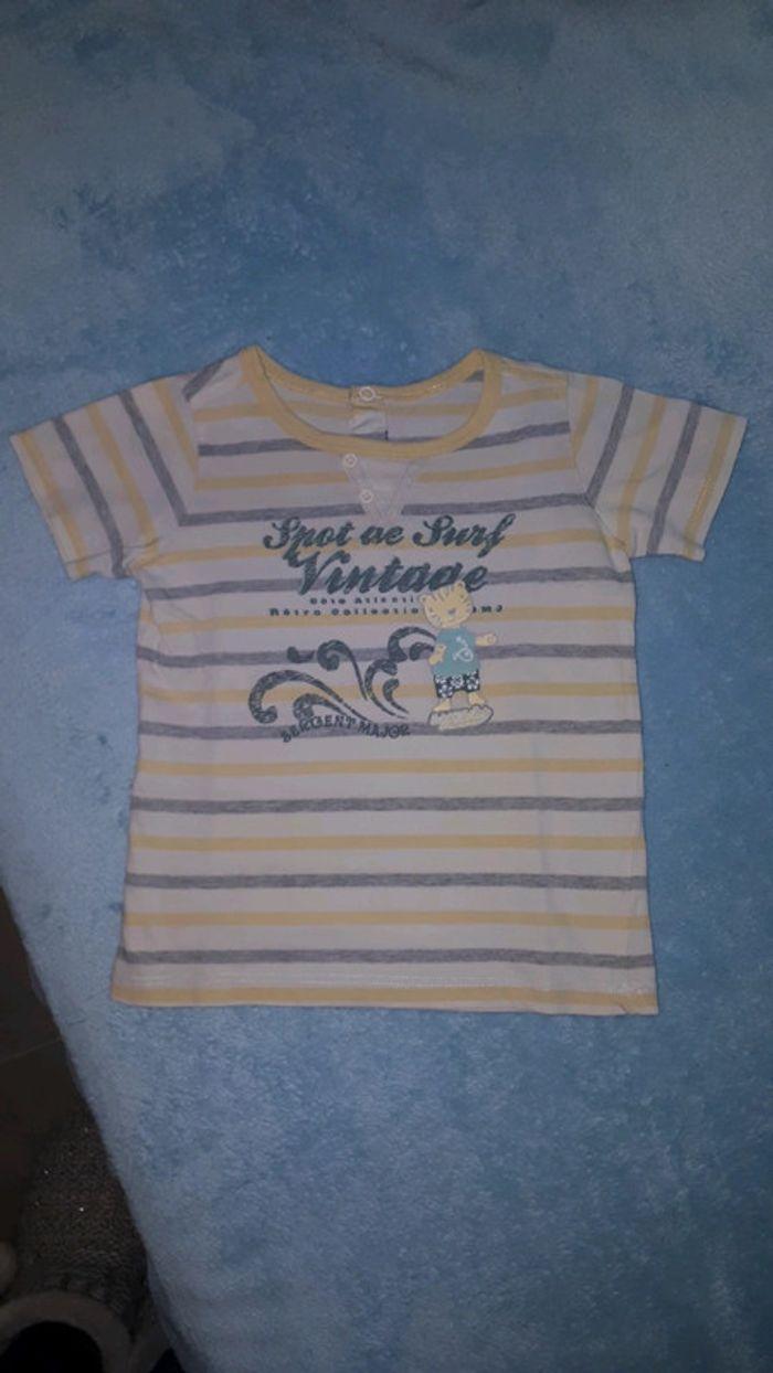 T-shirt manches courtes garçon rayures blanc gris jaune Sergent Major 2 ans - photo numéro 1