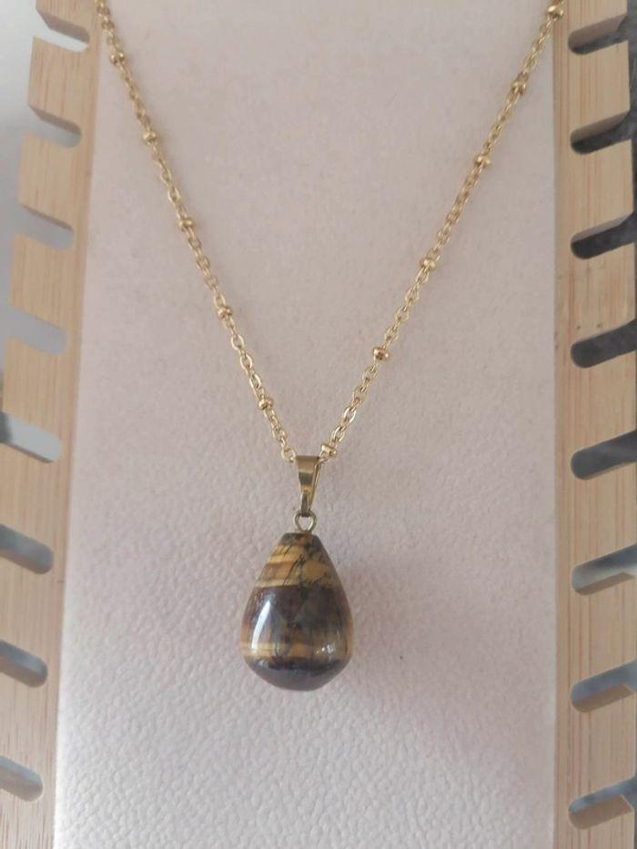 collier en acier inoxydable pendentif œil de tigre - photo numéro 1