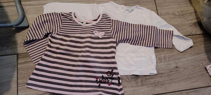 2 t-shirts manches longues 18 mois filles blanche et Rayures - photo numéro 1