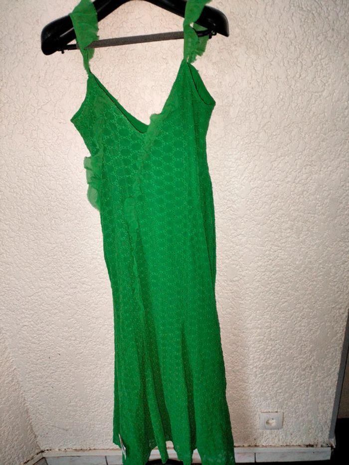 Robe longue verte en mousseline et broderie anglaise neuve taille 36 - photo numéro 2