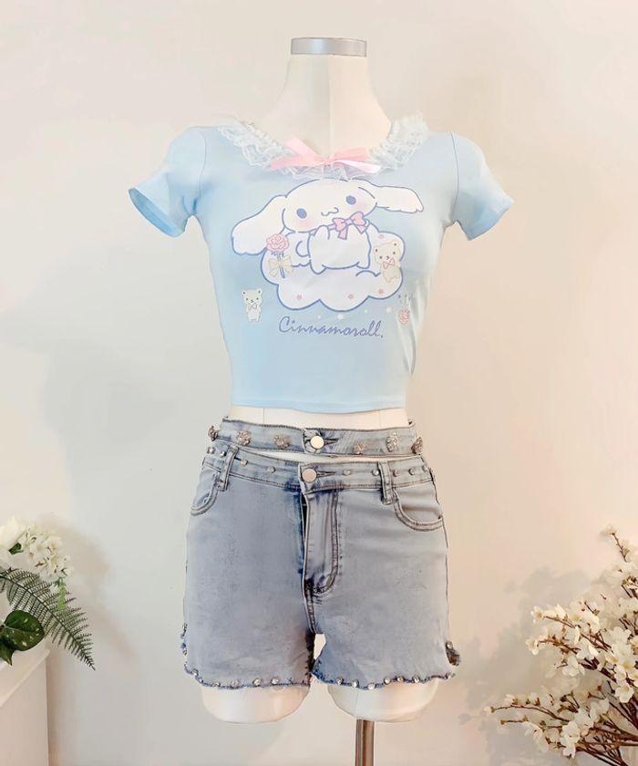 Top T-shirt Blue Lolita style Sanrio Cinnamoroll Cute Kawaii Cosplay - photo numéro 3