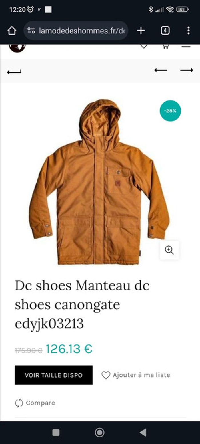 Vente manteau homme DC shoes taille L - photo numéro 1