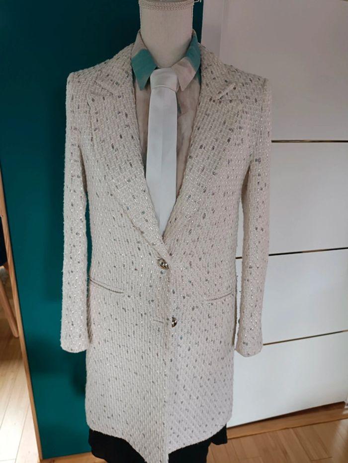 Veste mi longue tweed blanc effet mauve Madison t S - photo numéro 6