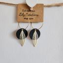 Boucles d'oreilles créoles dorées hypoallergéniques et cuir noir LC405