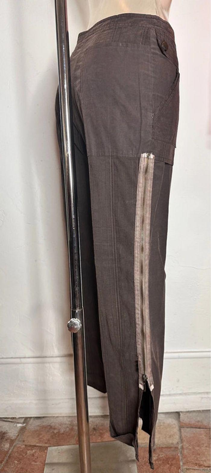 Pantalon toile marron Double Jeu à motifs et zips taille 2 - photo numéro 8