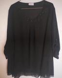 Superbe blouse légère manches 3/4 noire col perles taille L Candaï