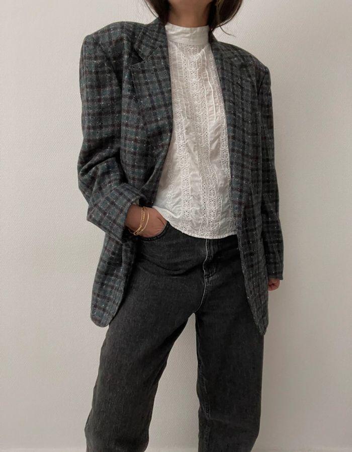 Oversized blazer effet carreaux 100% laine - photo numéro 6