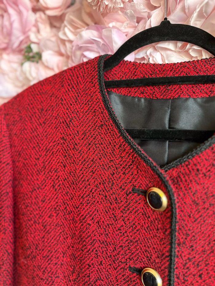 Veste vintage en laine à motif tweed rouge et noir, taille 40 - photo numéro 3