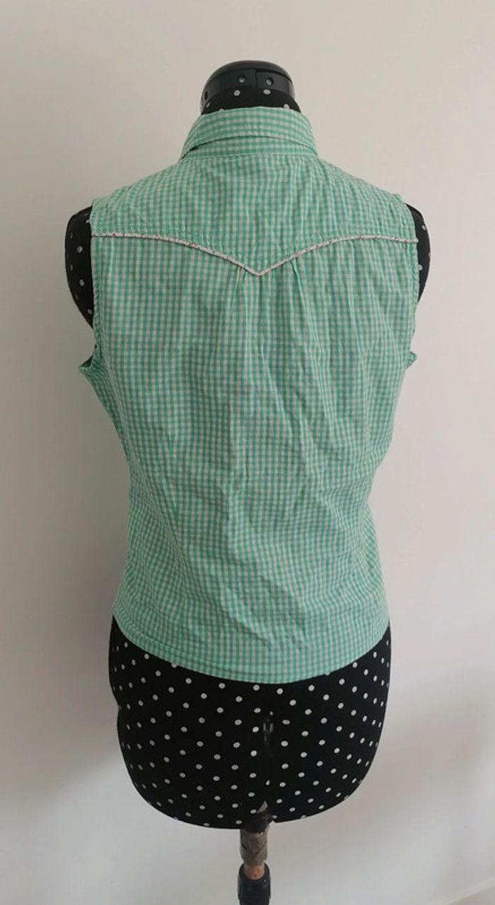 Top / chemise courte à noeuds vichy carreaux turquoise blanc Taille M Kaporal - photo numéro 6